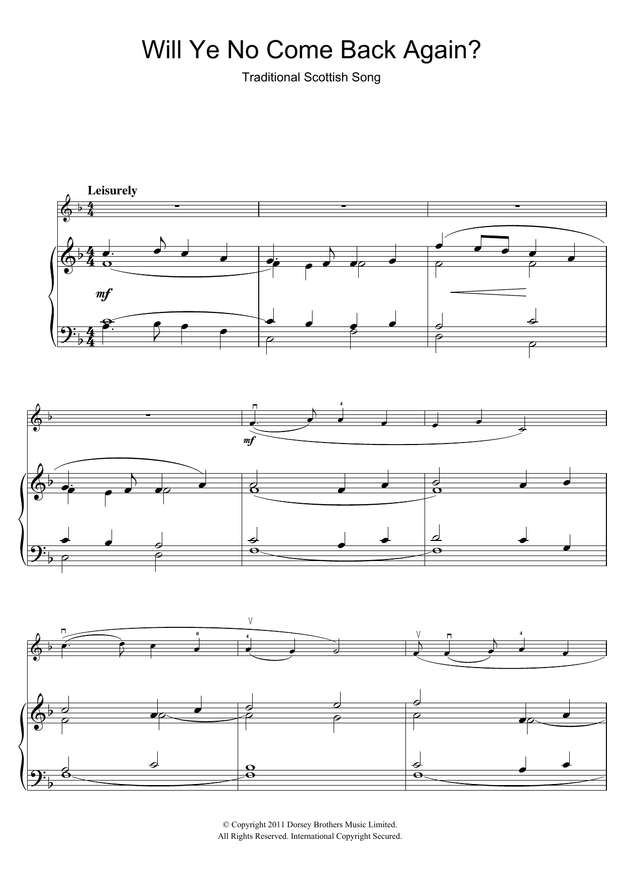 Download Traditional Will Ye No Come Back Again Sheet Music