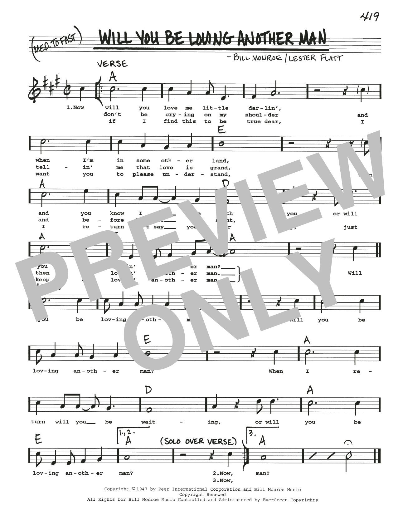 Download Bill Monroe Will You Be Loving Another Man Sheet Music