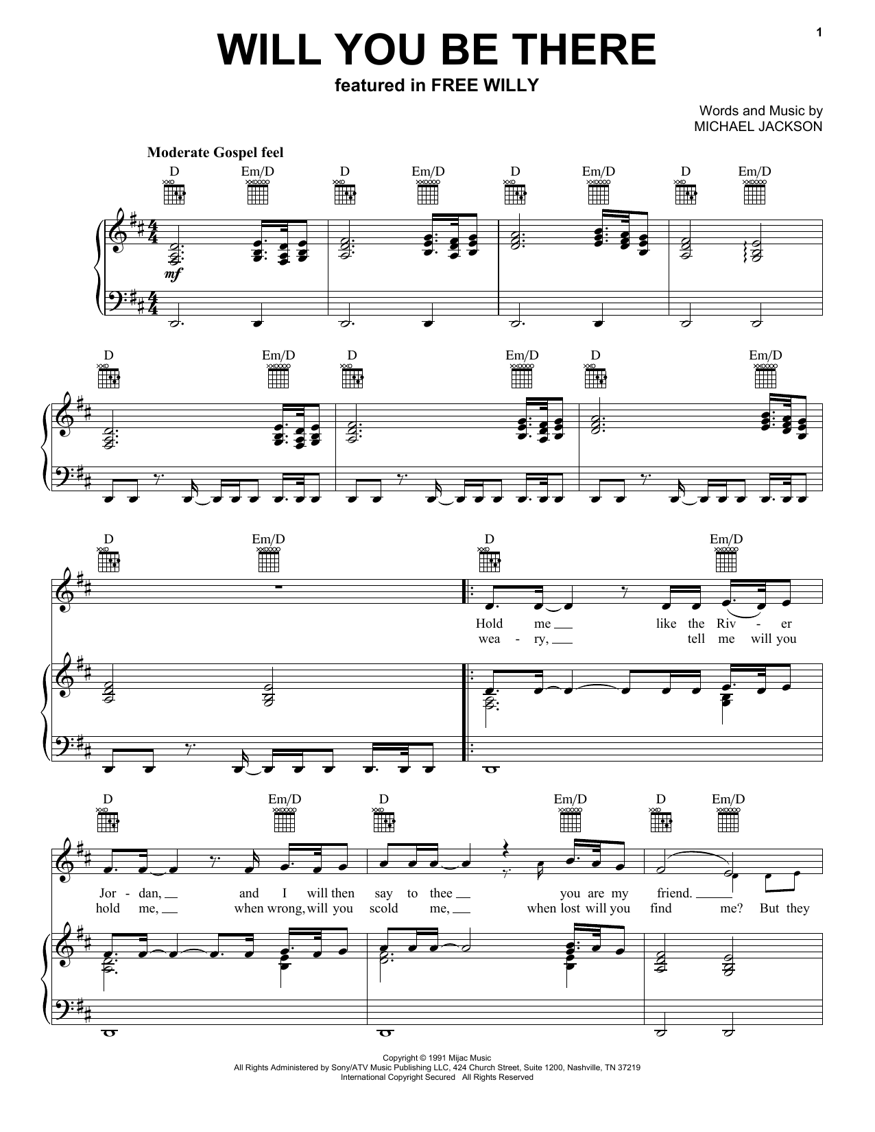 Download Michael Jackson Will You Be There (Theme from Free Will Sheet Music