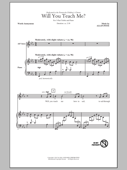 Download Allen Pote Will You Teach Me? Sheet Music
