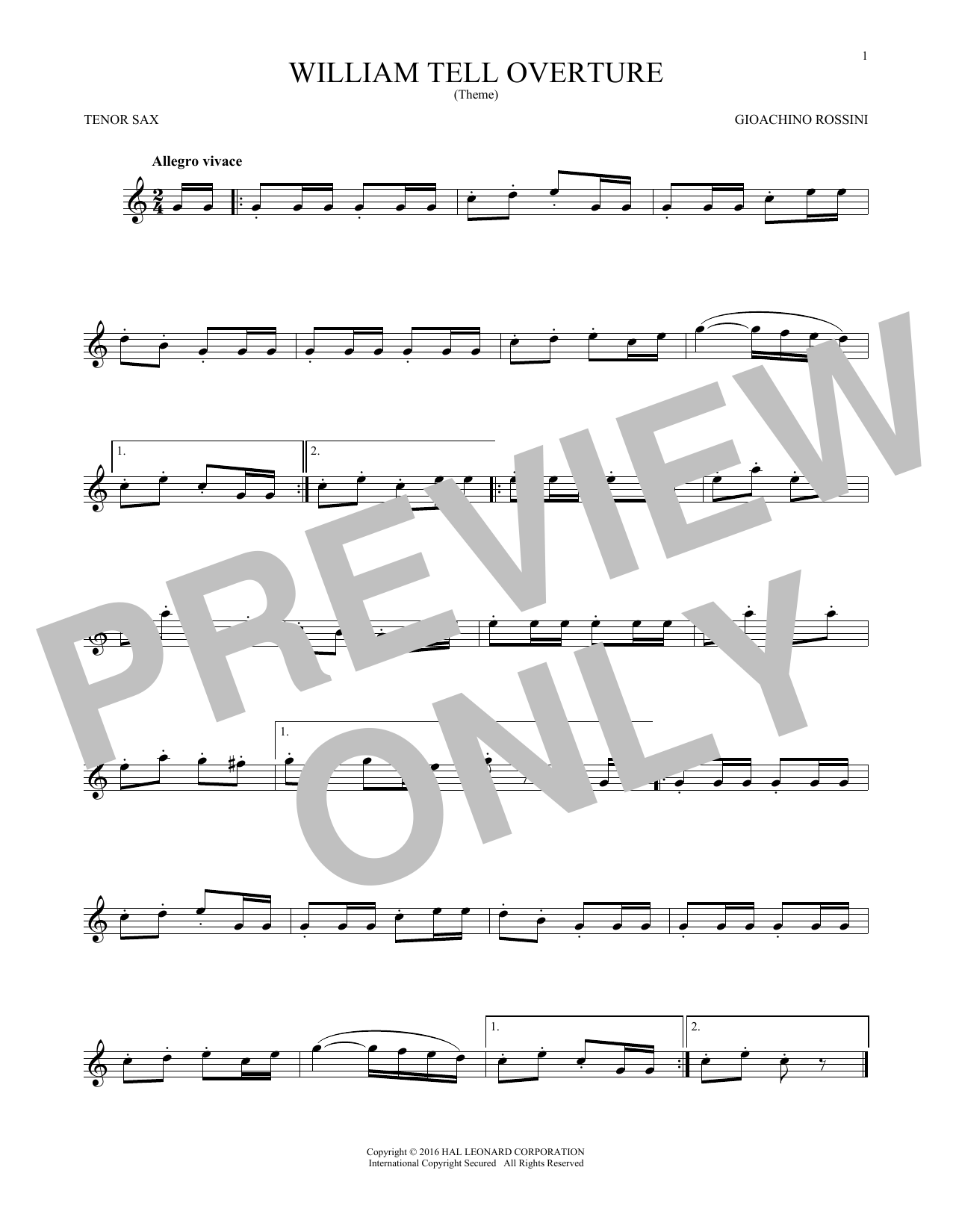 Download Gioachino Rossini William Tell Overture Sheet Music