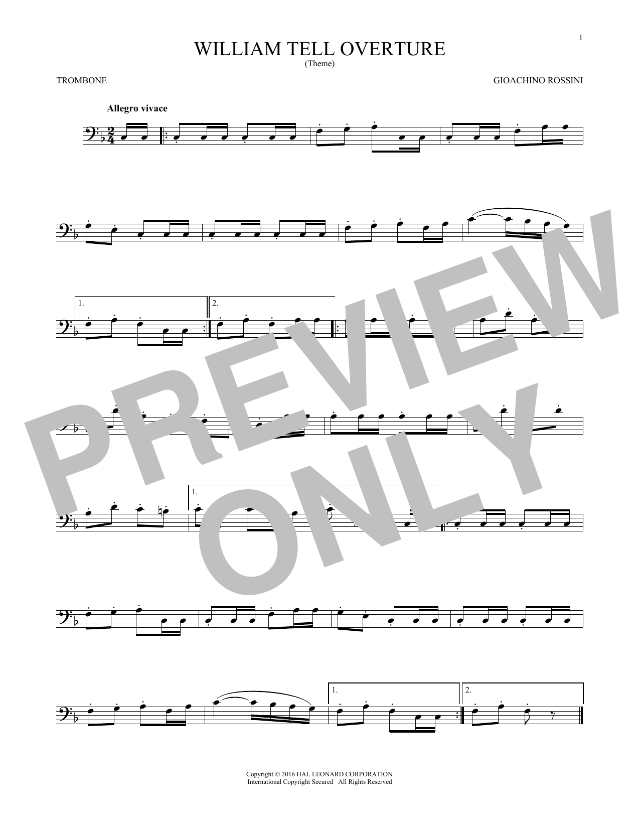 Download G. Rossini William Tell Overture Sheet Music