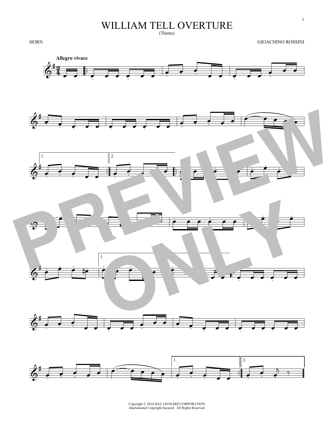 Download G. Rossini William Tell Overture Sheet Music