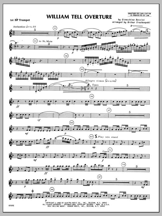 Download Arthur Frackenpohl William Tell Overture - 1st Bb Trumpet Sheet Music