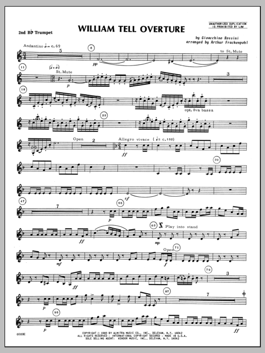 Download Arthur Frackenpohl William Tell Overture - 2nd Bb Trumpet Sheet Music