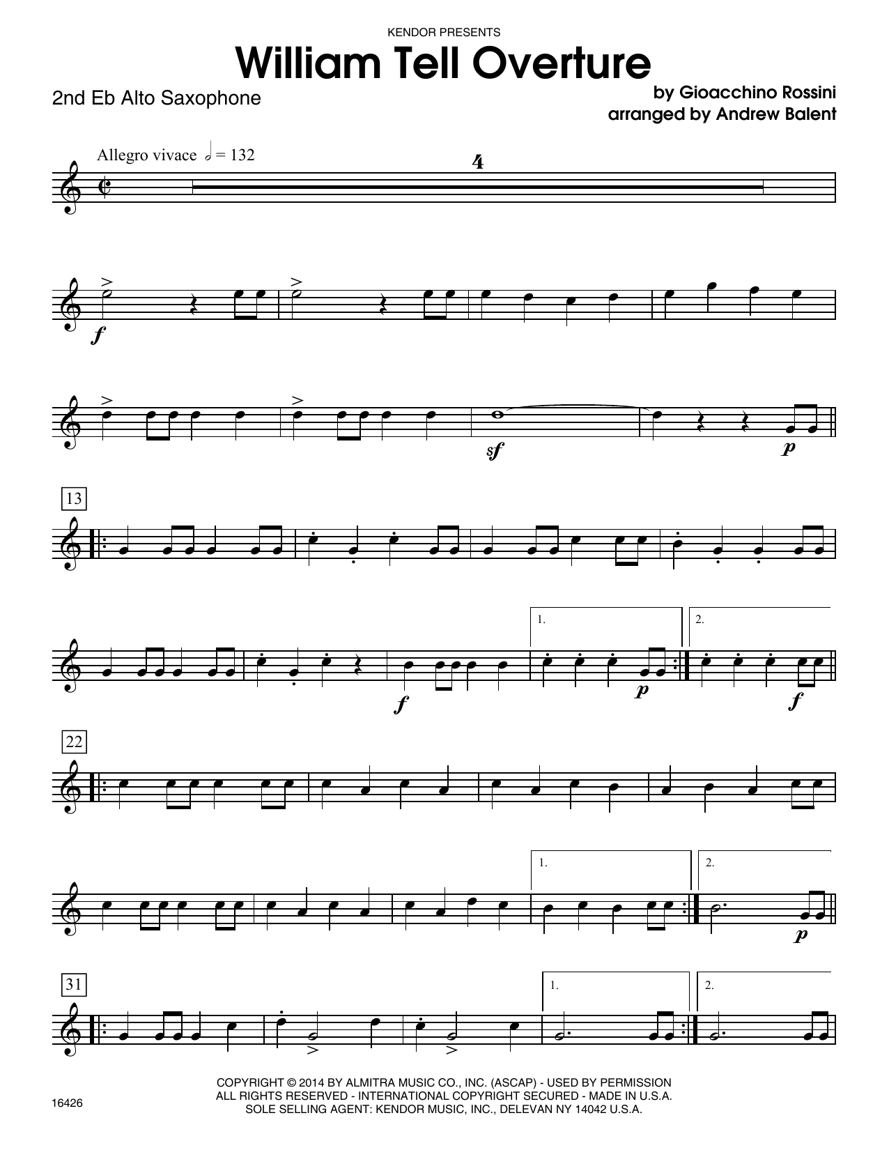 Download Andrew Balent William Tell Overture - 2nd Eb Alto Sax Sheet Music