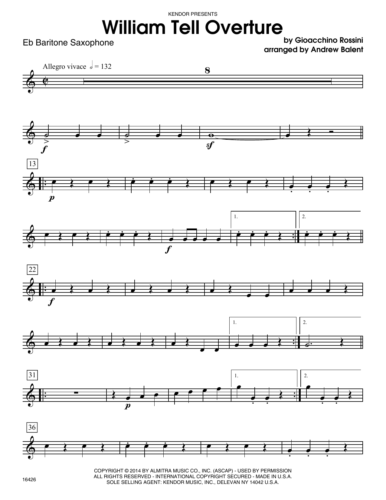Download Andrew Balent William Tell Overture - Eb Baritone Sax Sheet Music