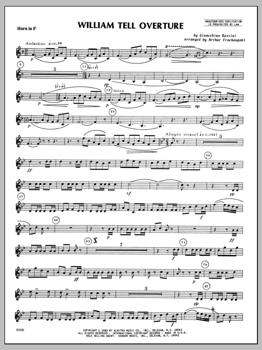 Download Arthur Frackenpohl William Tell Overture - Horn in F Sheet Music
