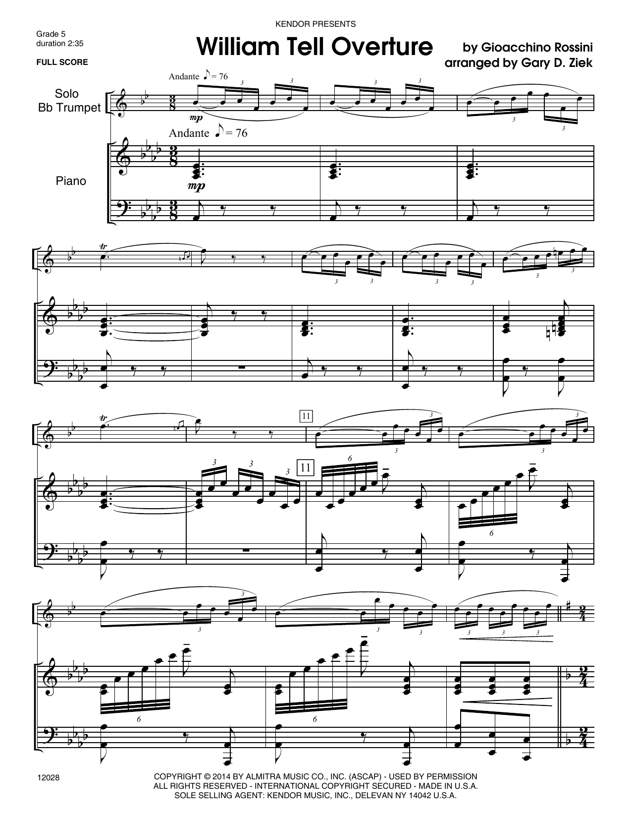 Download Gary Ziek William Tell Overture - Piano Sheet Music