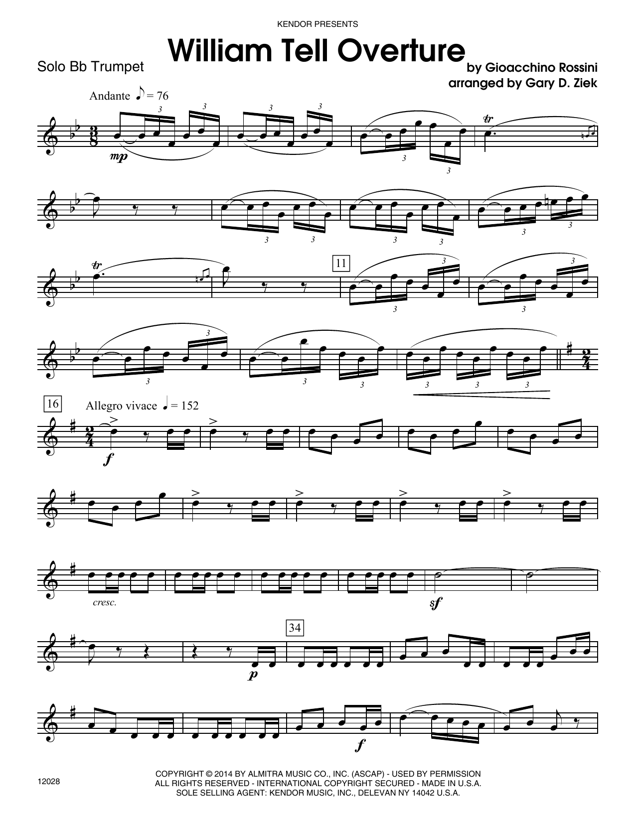 Download Gary Ziek William Tell Overture - Trumpet Sheet Music