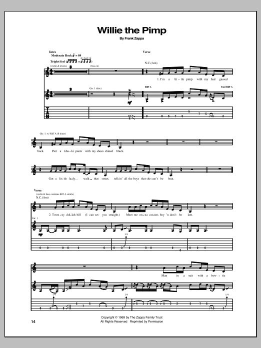 Download Frank Zappa Willie The Pimp Sheet Music