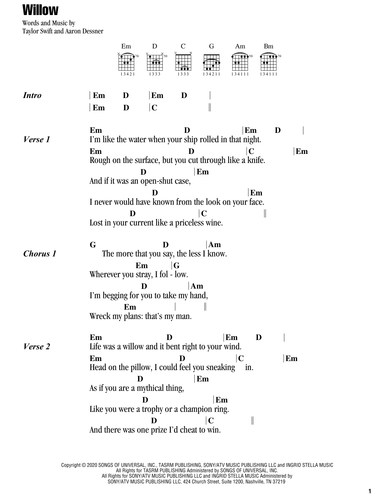 Download Taylor Swift willow Sheet Music