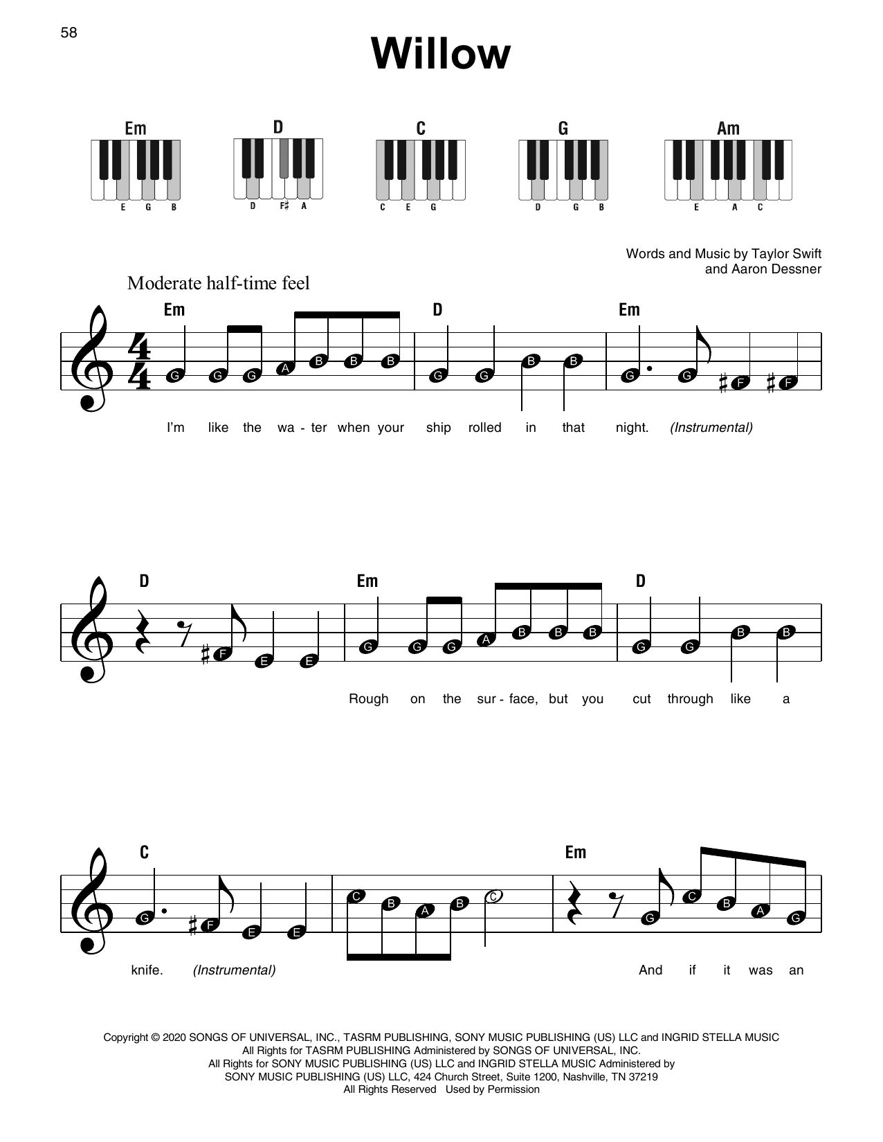 Download Taylor Swift willow Sheet Music