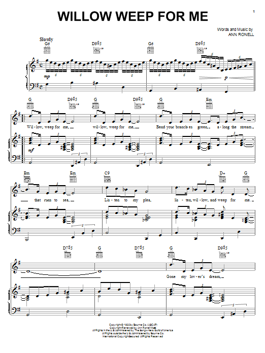 Download Billie Holiday Willow Weep For Me Sheet Music