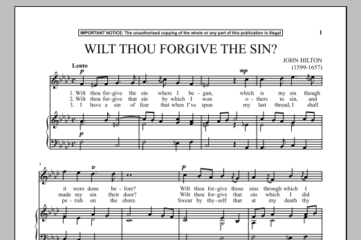 Download John Hilton Wilt Thou Forgive The Sin? Sheet Music