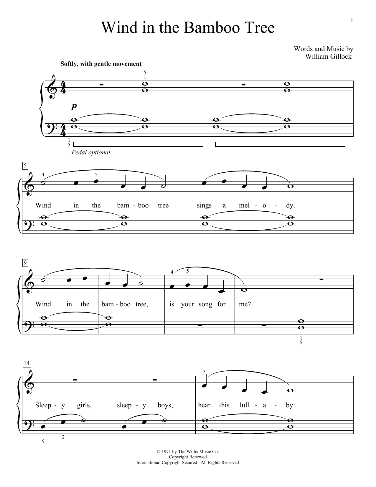 Download William Gillock Wind In The Bamboo Tree Sheet Music