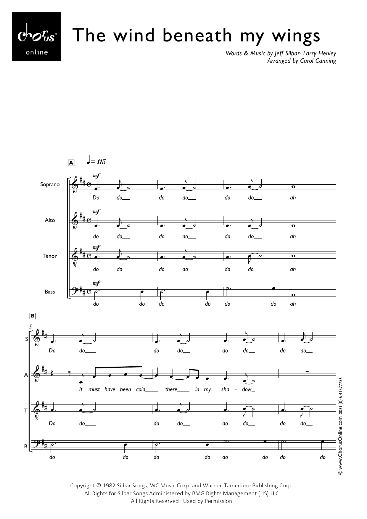 Bette Midler Wind Beneath My Wings (arr. Carol Canning) sheet music notes printable PDF score