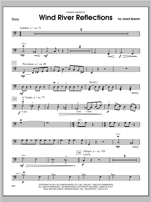 Download Jared Spears Wind River Reflections - Bass Sheet Music