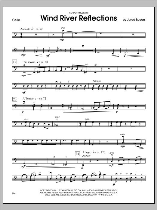 Download Jared Spears Wind River Reflections - Cello Sheet Music