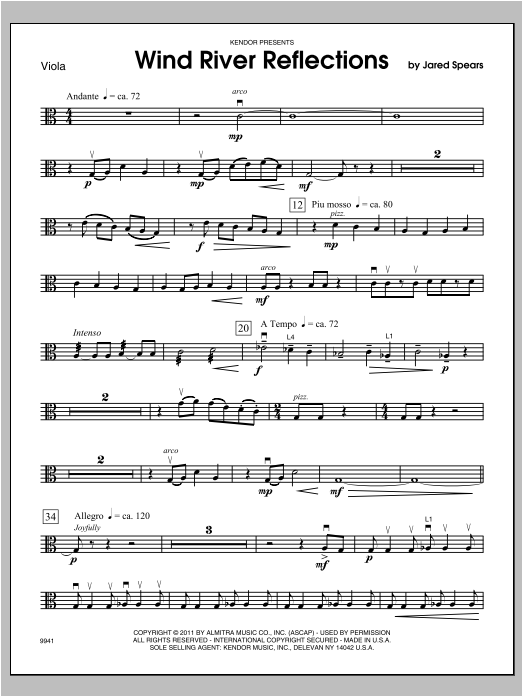 Download Jared Spears Wind River Reflections - Viola Sheet Music