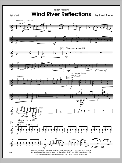Download Jared Spears Wind River Reflections - Violin 1 Sheet Music