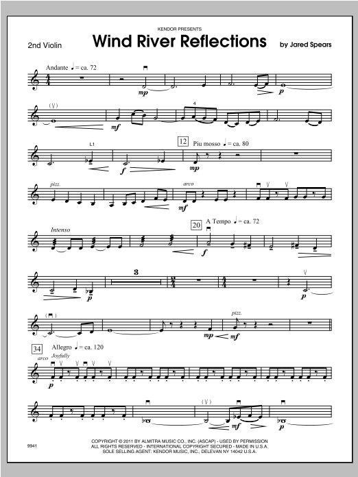 Download Jared Spears Wind River Reflections - Violin 2 Sheet Music