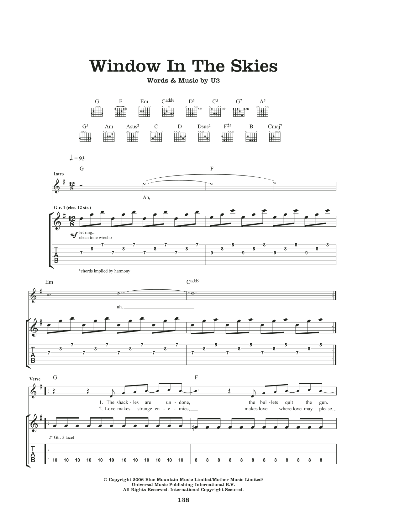 Download U2 Window In The Skies Sheet Music