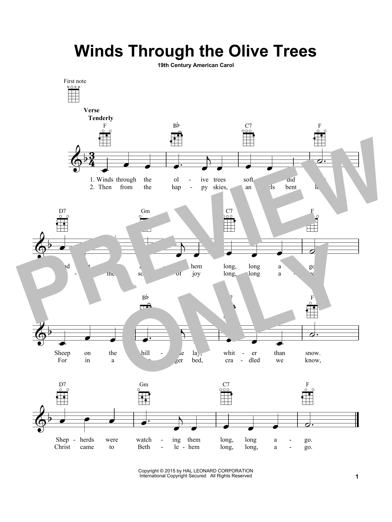 Download 19th Century American Carol Winds Through The Olive Trees Sheet Music