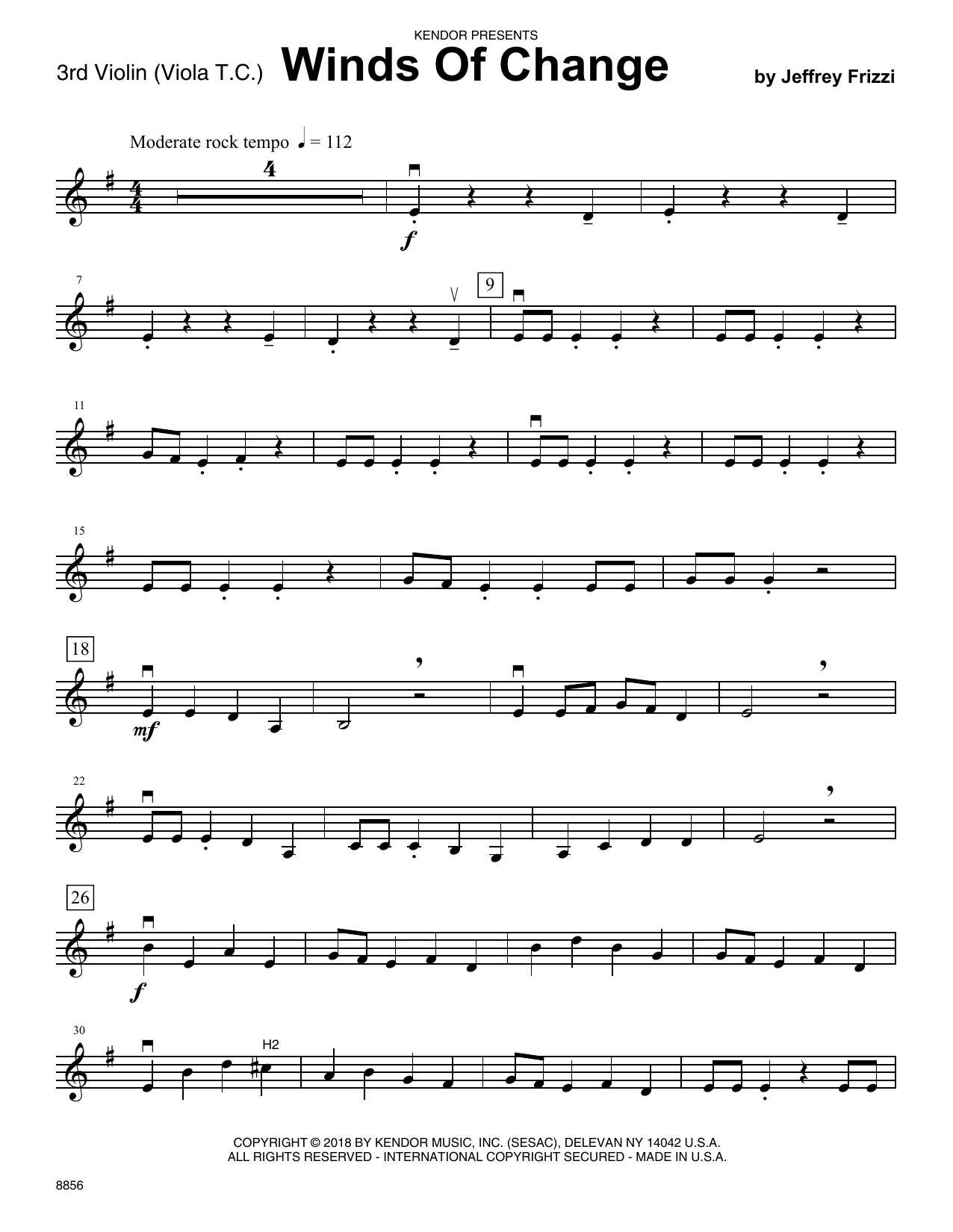 Download Jeffrey Frizzi Winds of Change - Violin 3 (Viola T.C.) Sheet Music