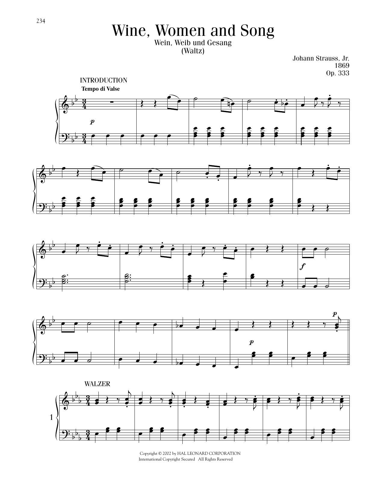 Johann Strauss Wine, Women And Song sheet music notes printable PDF score