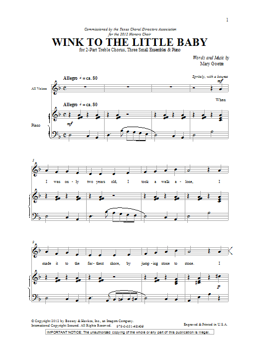 Download Mary Goetze Wink To The Little Baby Sheet Music