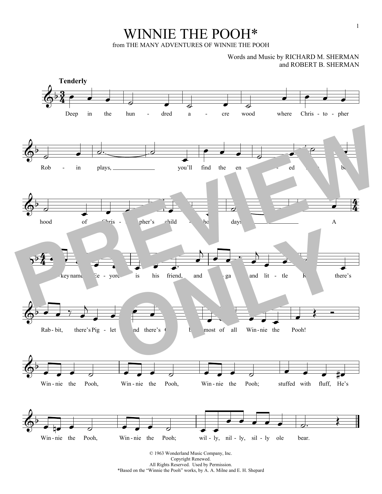 Download Sherman Brothers Winnie The Pooh Sheet Music