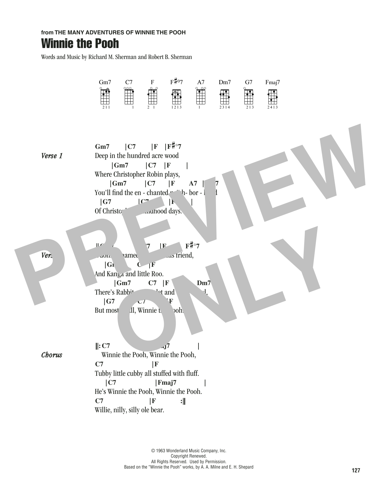 Sherman Brothers Winnie The Pooh sheet music notes printable PDF score
