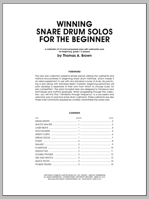 Download Tom Brown Winning Snare Drum Solos For The Beginn Sheet Music