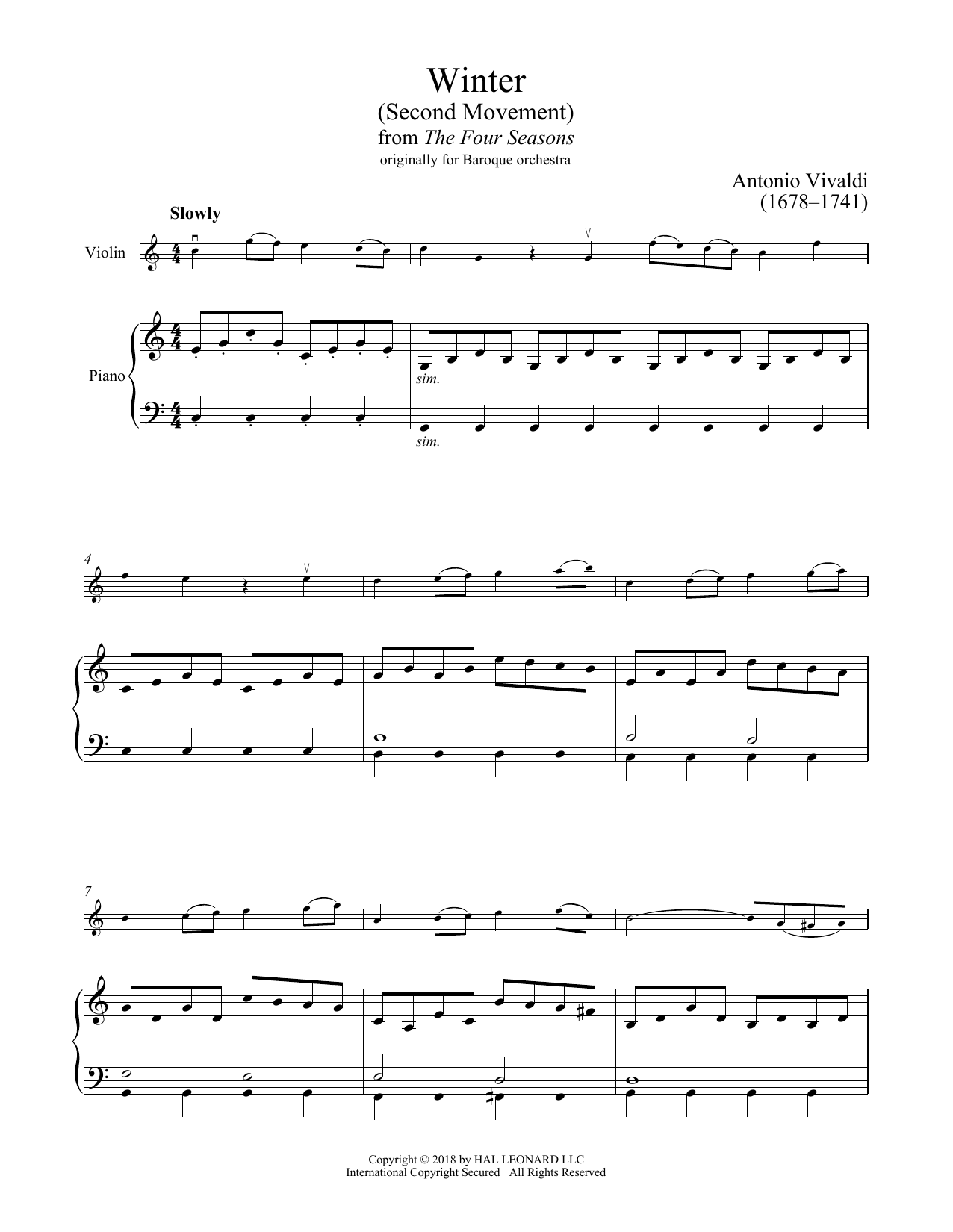Download Antonio Vivaldi Winter Sheet Music