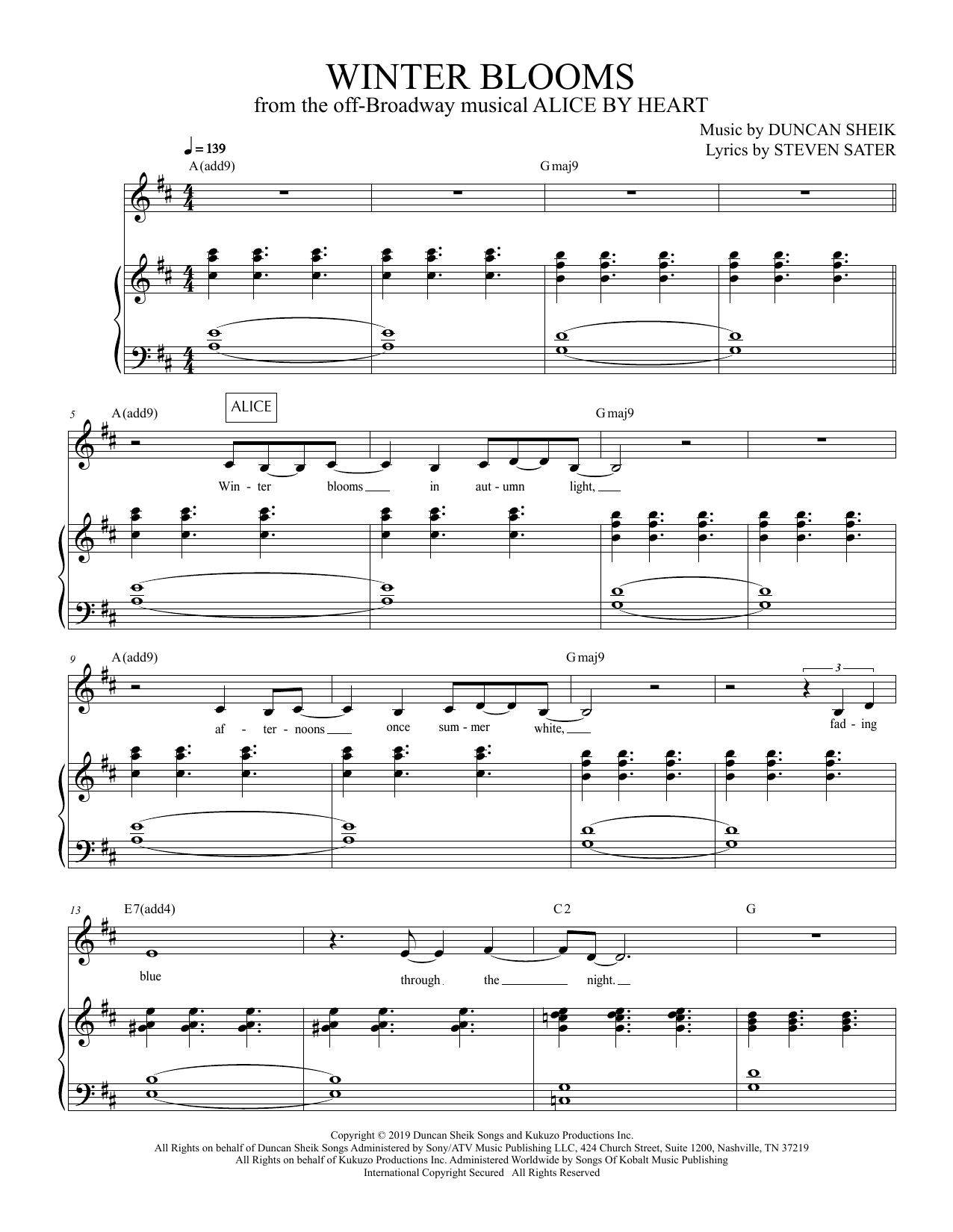 Download Duncan Sheik and Steven Sater Winter Blooms (from Alice By Heart) Sheet Music