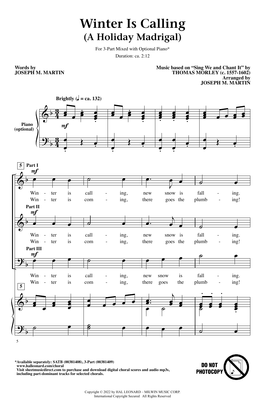 Download Joseph M. Martin Winter Is Calling (A Holiday Madrigal) Sheet Music