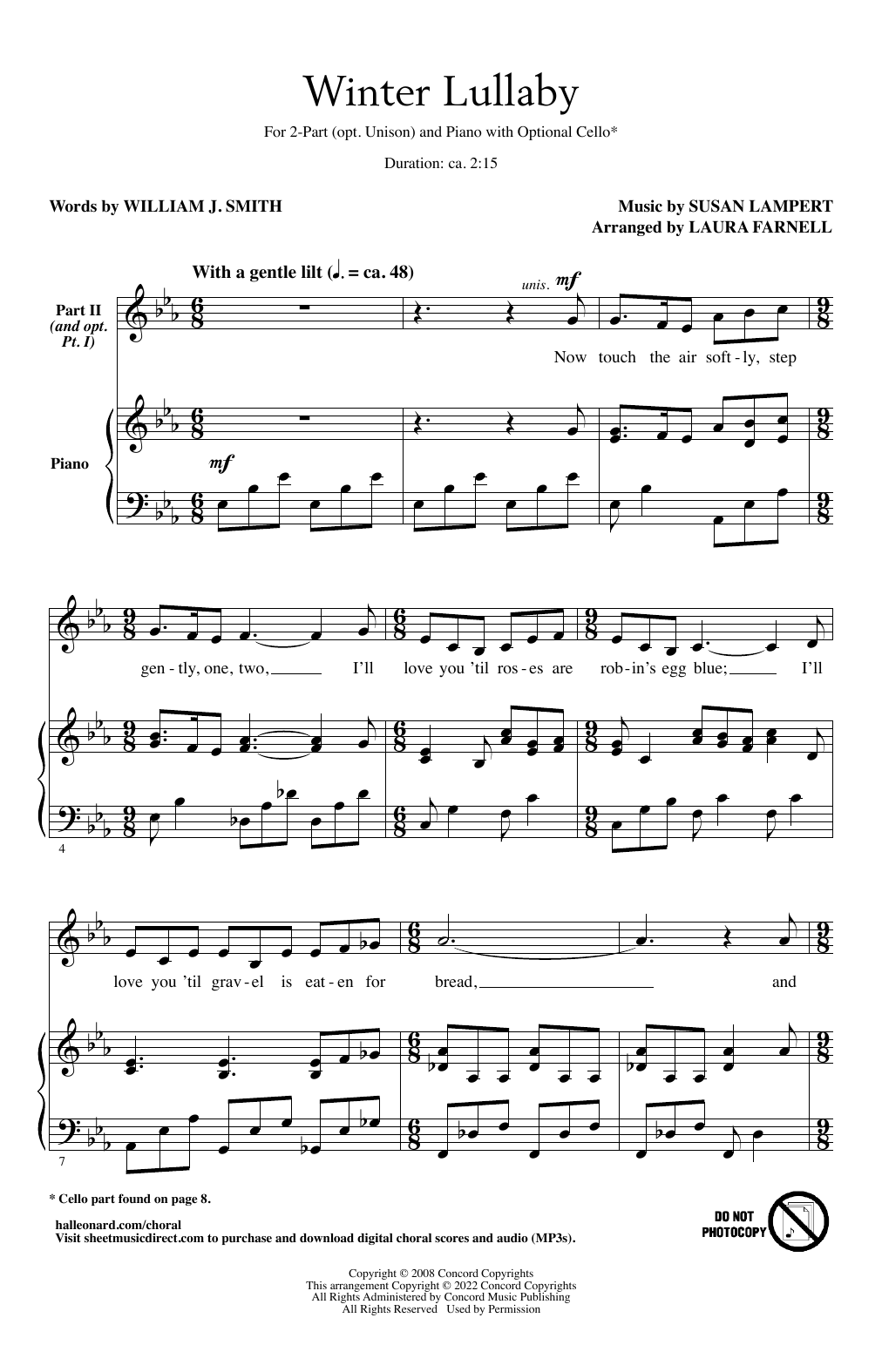 Download William J. Smith and Susan Lampert Winter Lullaby (arr. Laura Farnell) Sheet Music