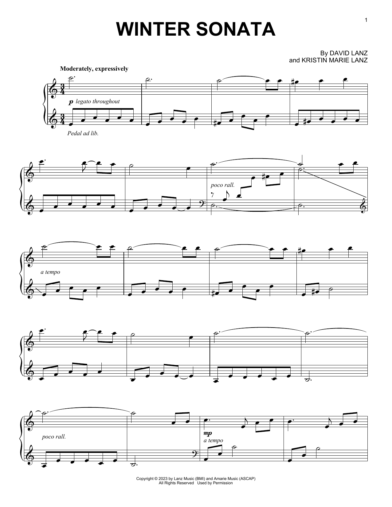 David Lanz Winter Sonata sheet music notes printable PDF score