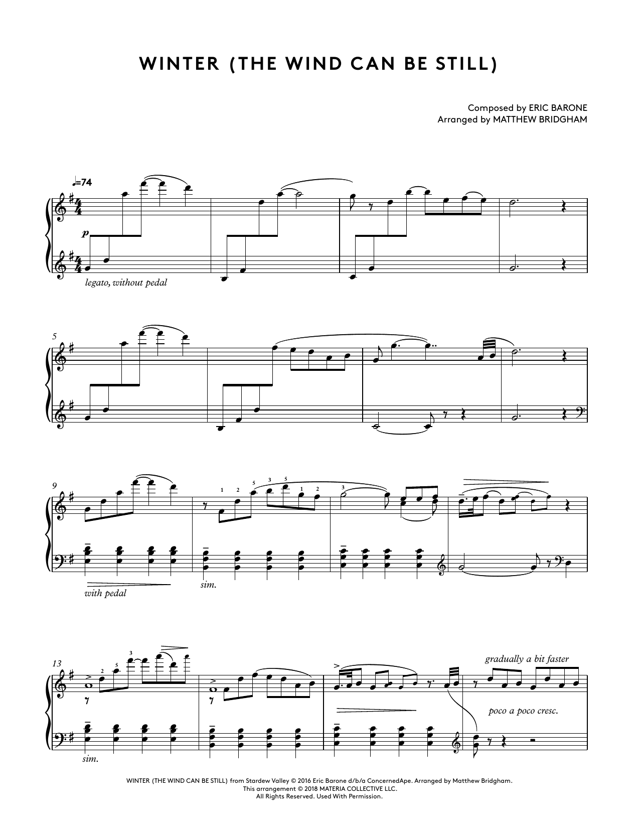 Download Eric Barone Winter (The Wind Can Be Still) (from St Sheet Music