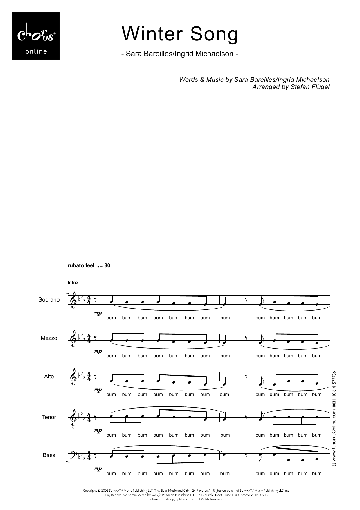 Sara Bareilles Winter Song (arr. Stefan Flügel) sheet music notes printable PDF score
