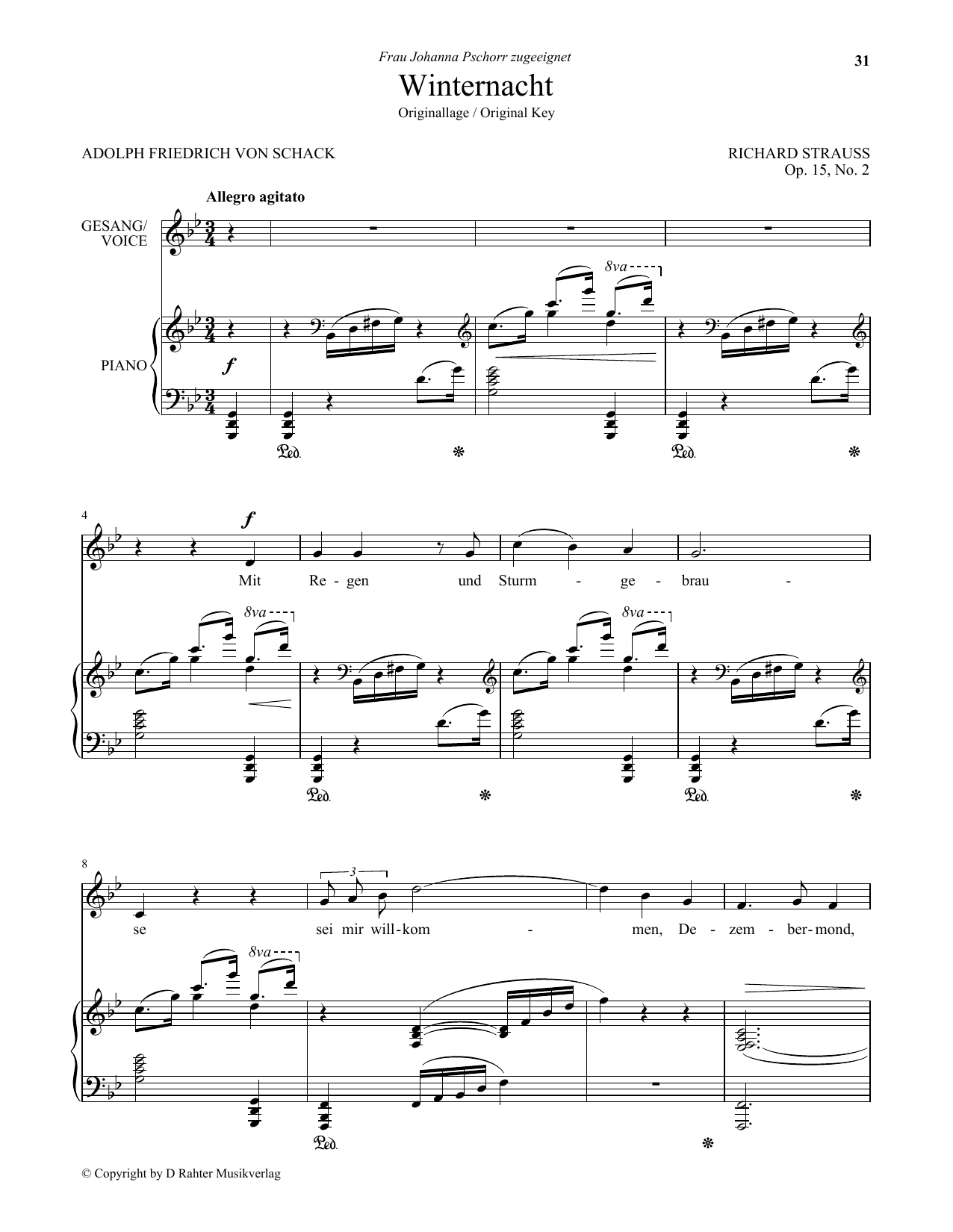 Download Richard Strauss Winternacht (Low Voice) Sheet Music