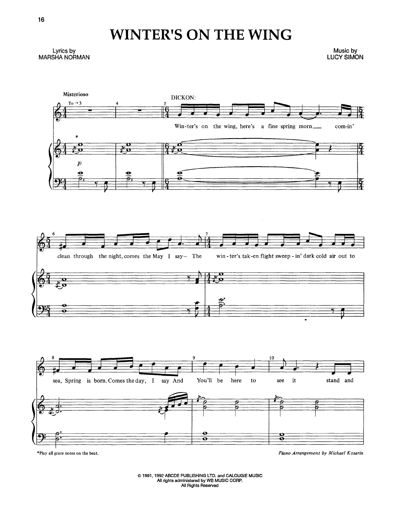 Download Marsha Norman & Lucy Simon Winter's On The Wing Sheet Music