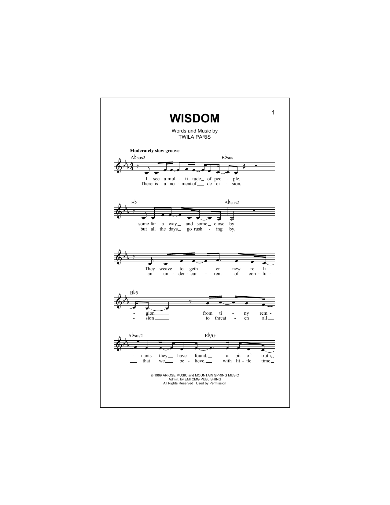 Download Twila Paris Wisdom Sheet Music