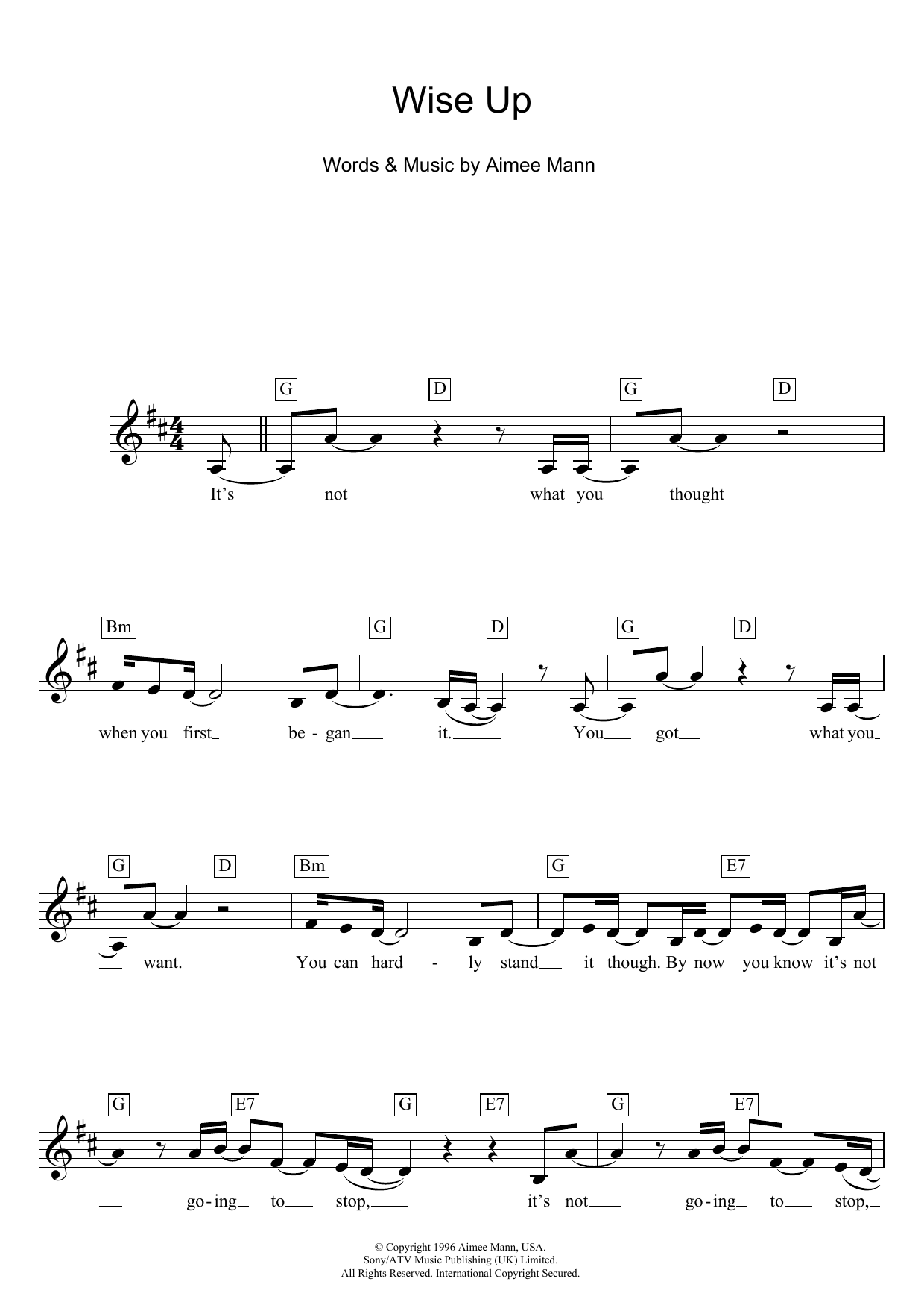 Download Aimee Mann Wise Up (from Magnolia) Sheet Music