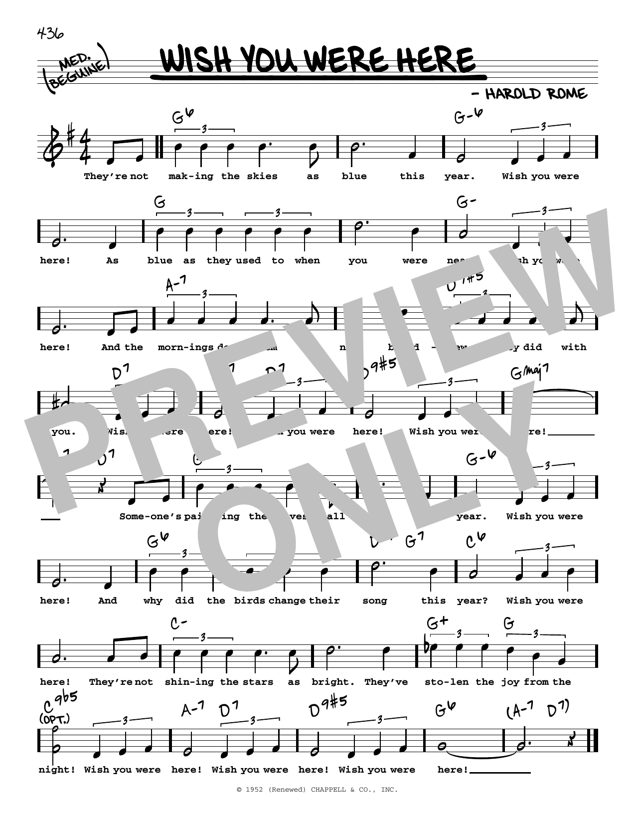 Download Harold Rome Wish You Were Here (High Voice) Sheet Music