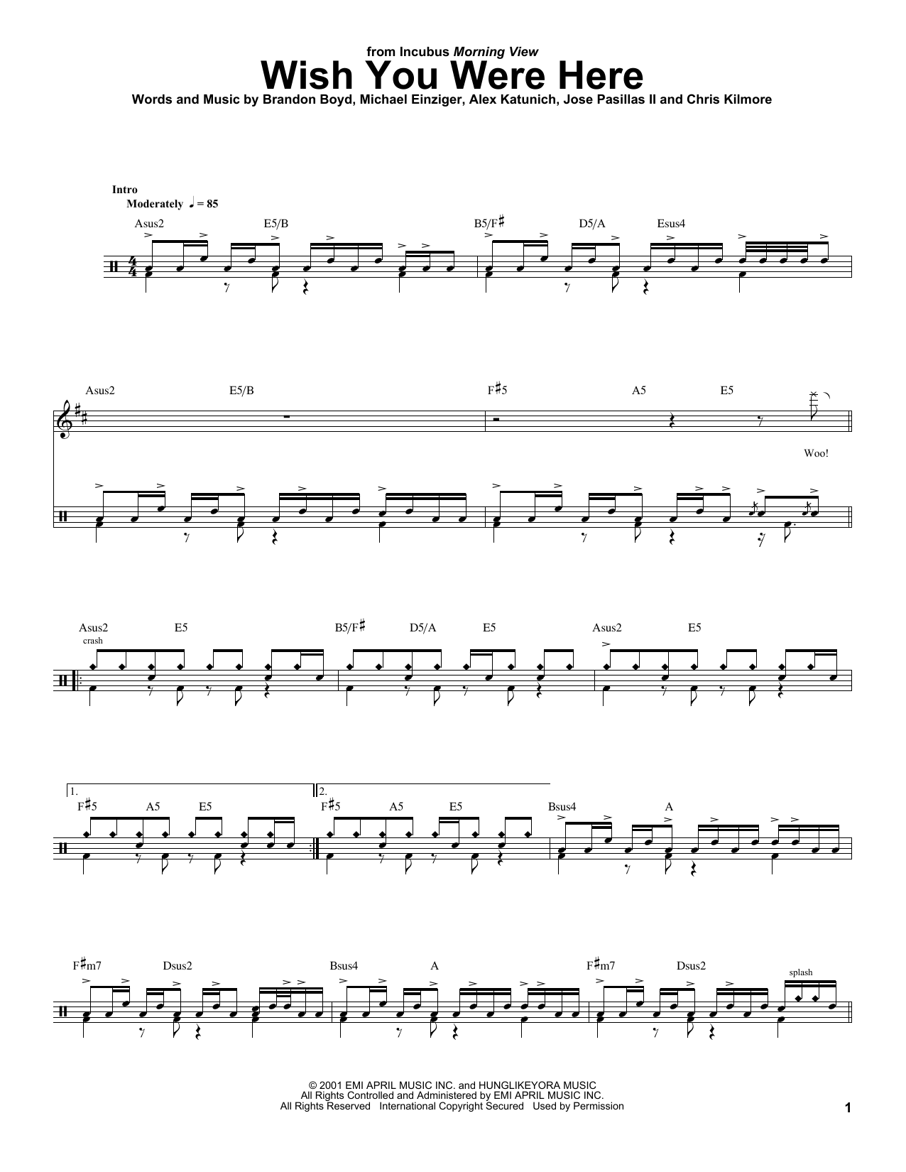 Download Incubus Wish You Were Here Sheet Music