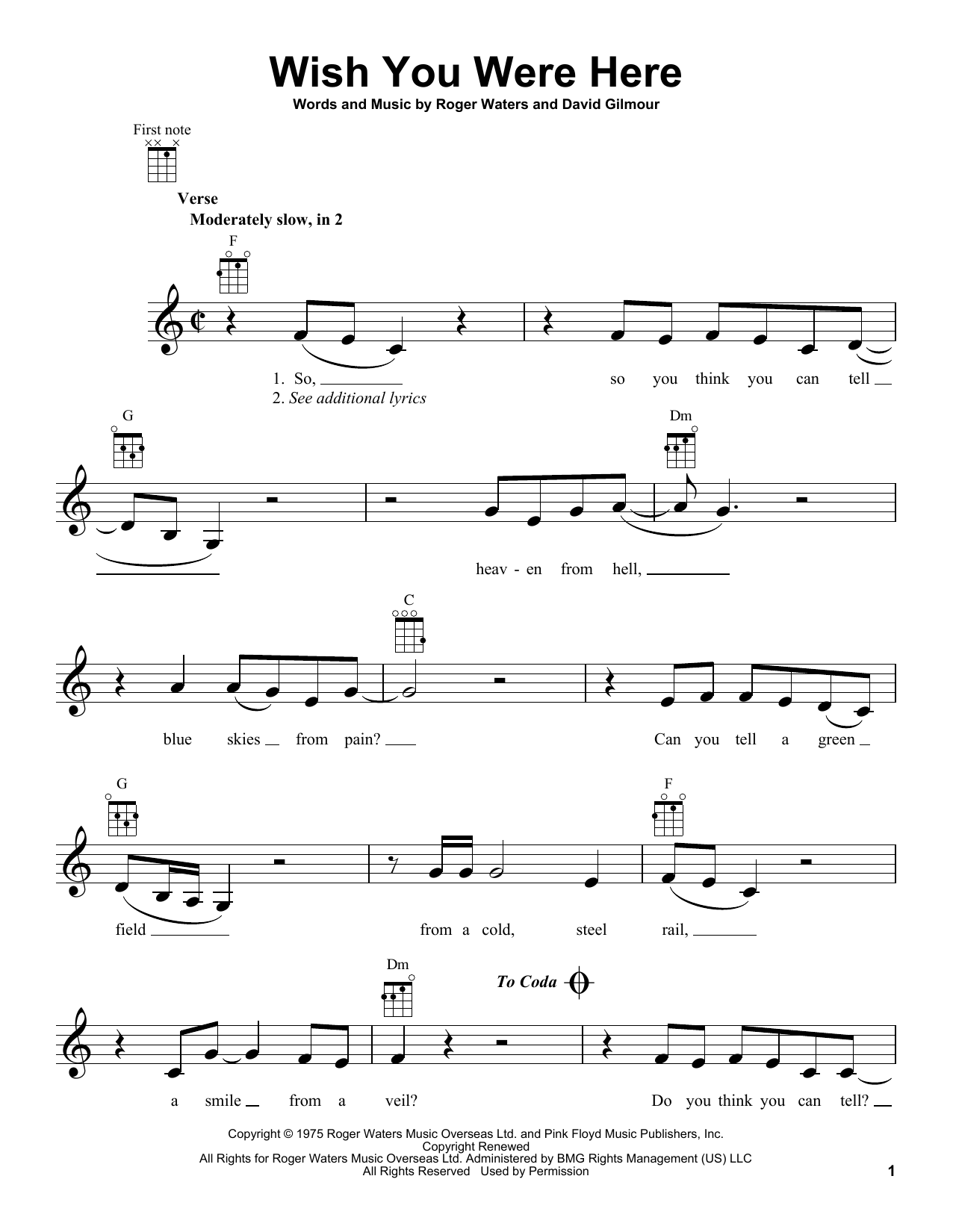 Download Pink Floyd Wish You Were Here Sheet Music