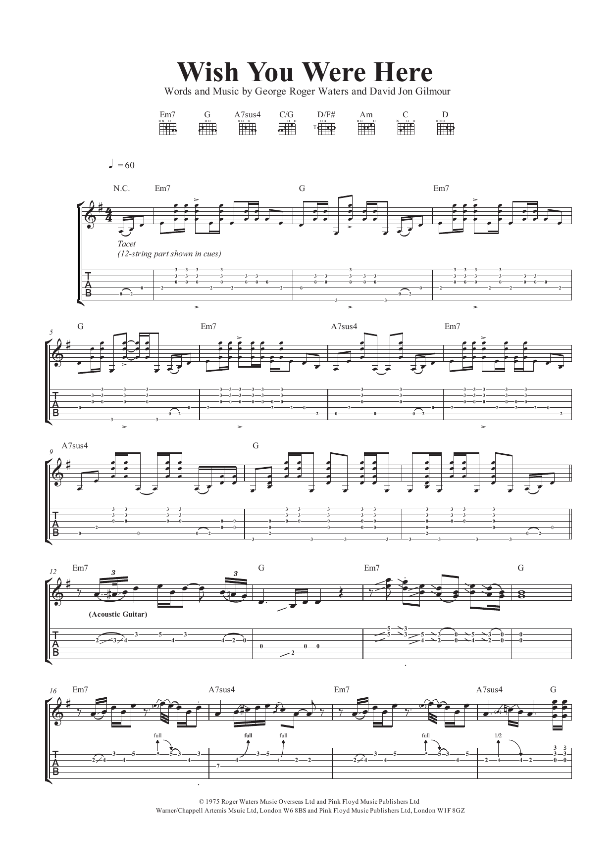 Download Pink Floyd Wish You Were Here Sheet Music