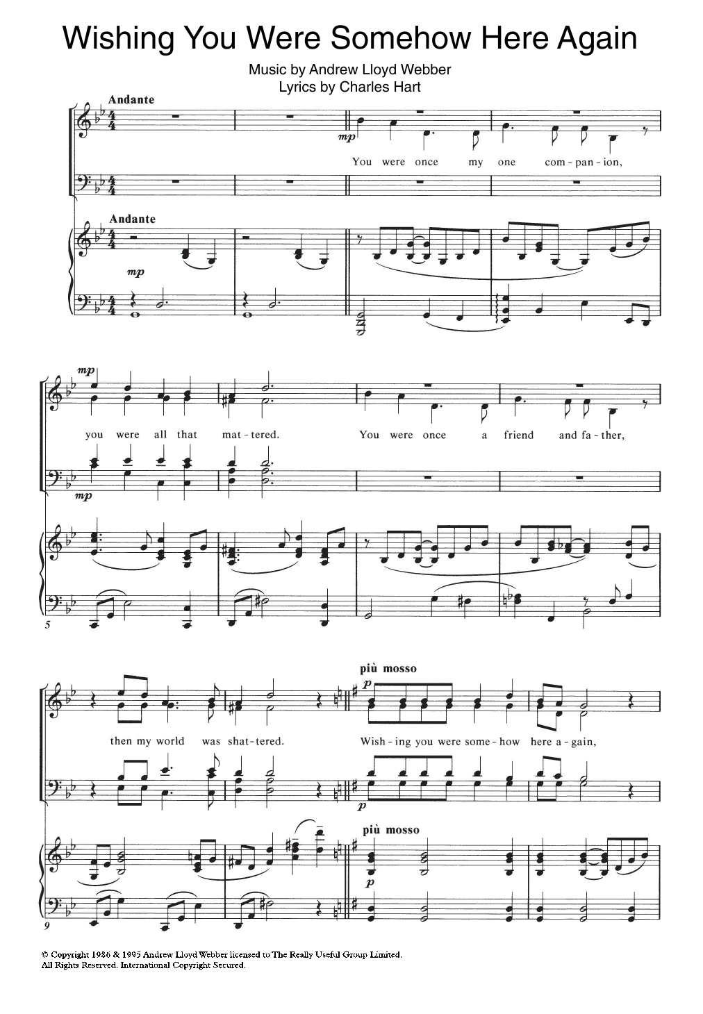 Download Andrew Lloyd Webber Wishing You Were Somehow Here Again (fr Sheet Music